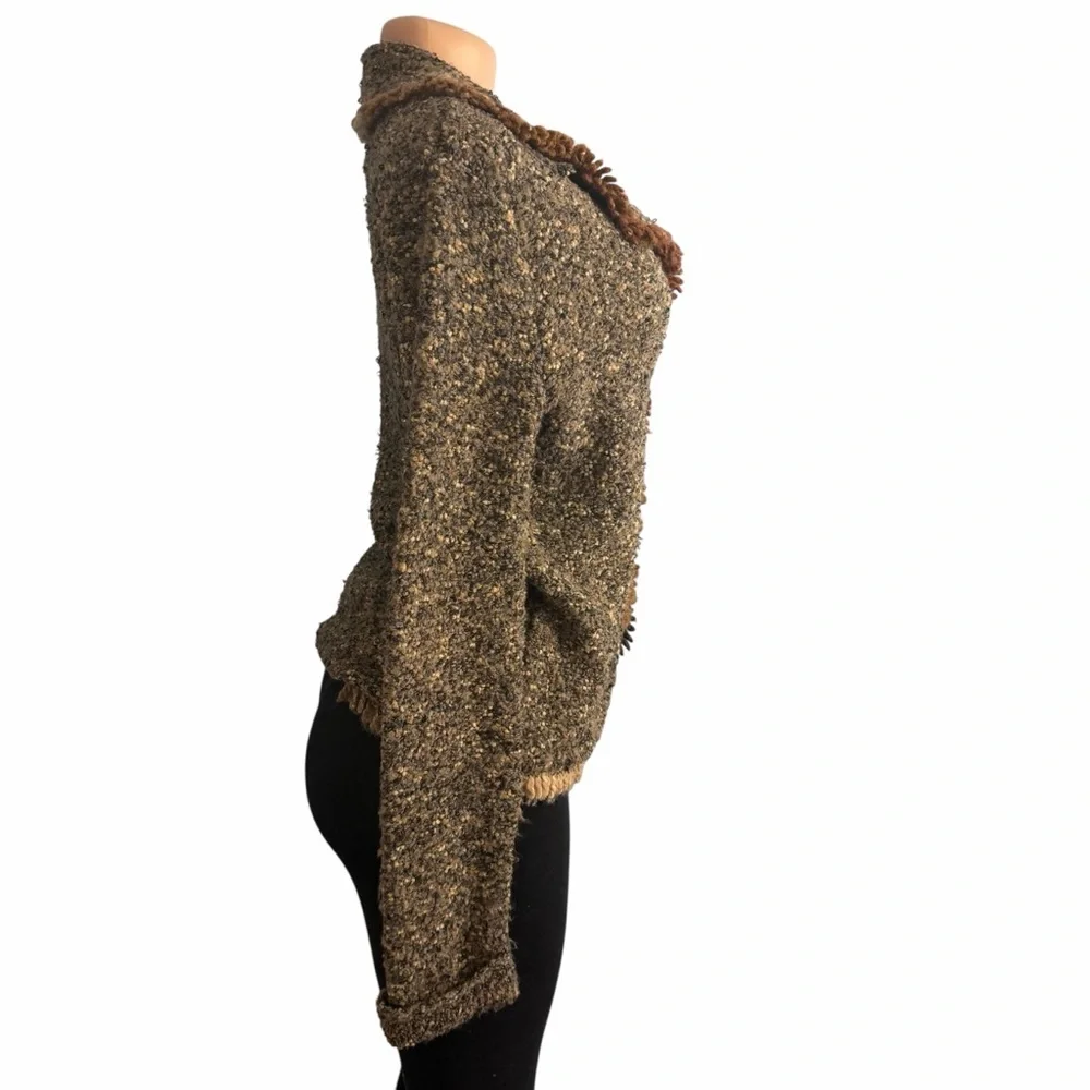 Coldwater Creek Rustic Boho Brown Wool Blend Knit Tweed Cardigan